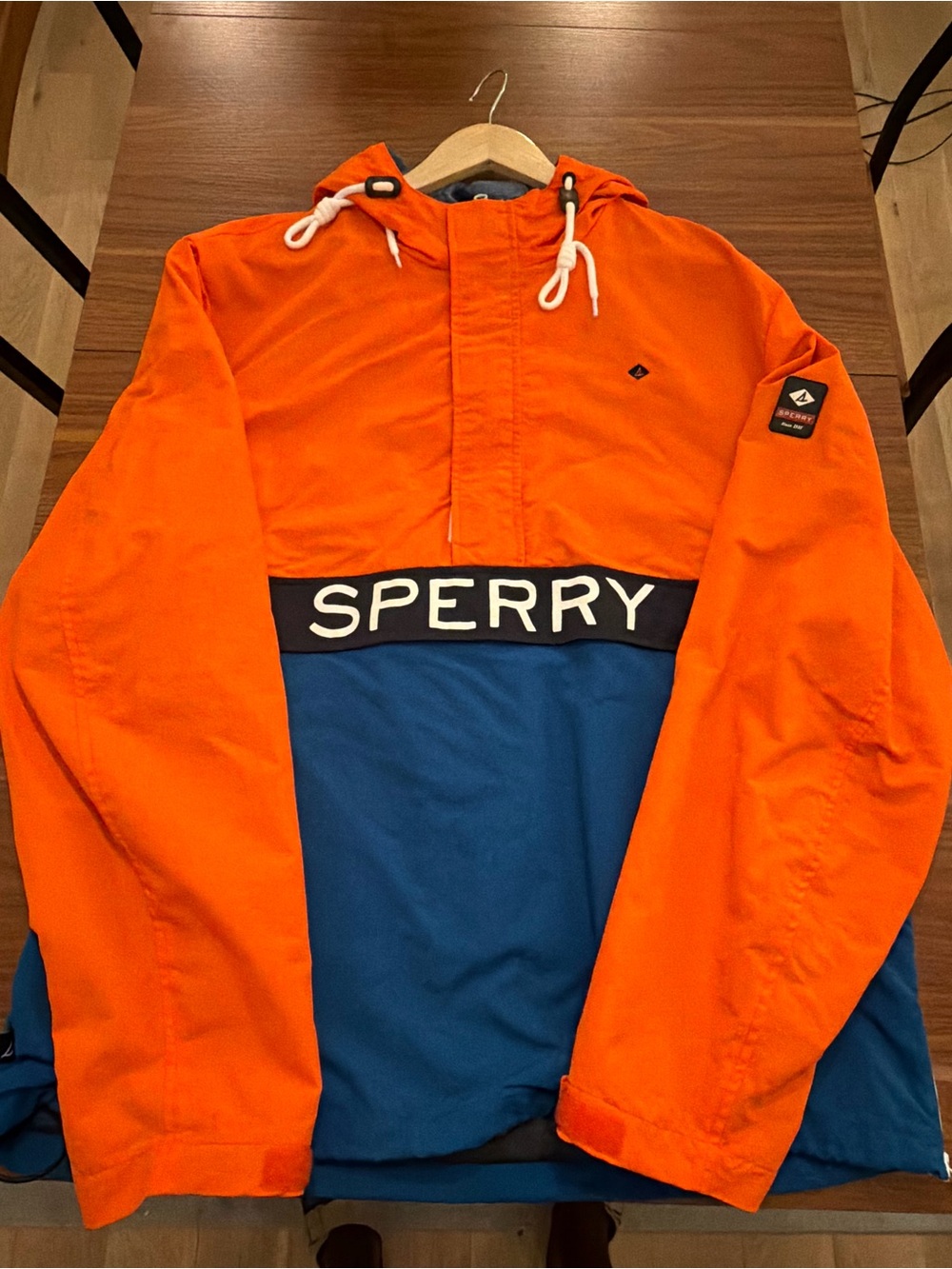 Sperry Orange and Blue Hooded Pullover Raincoat